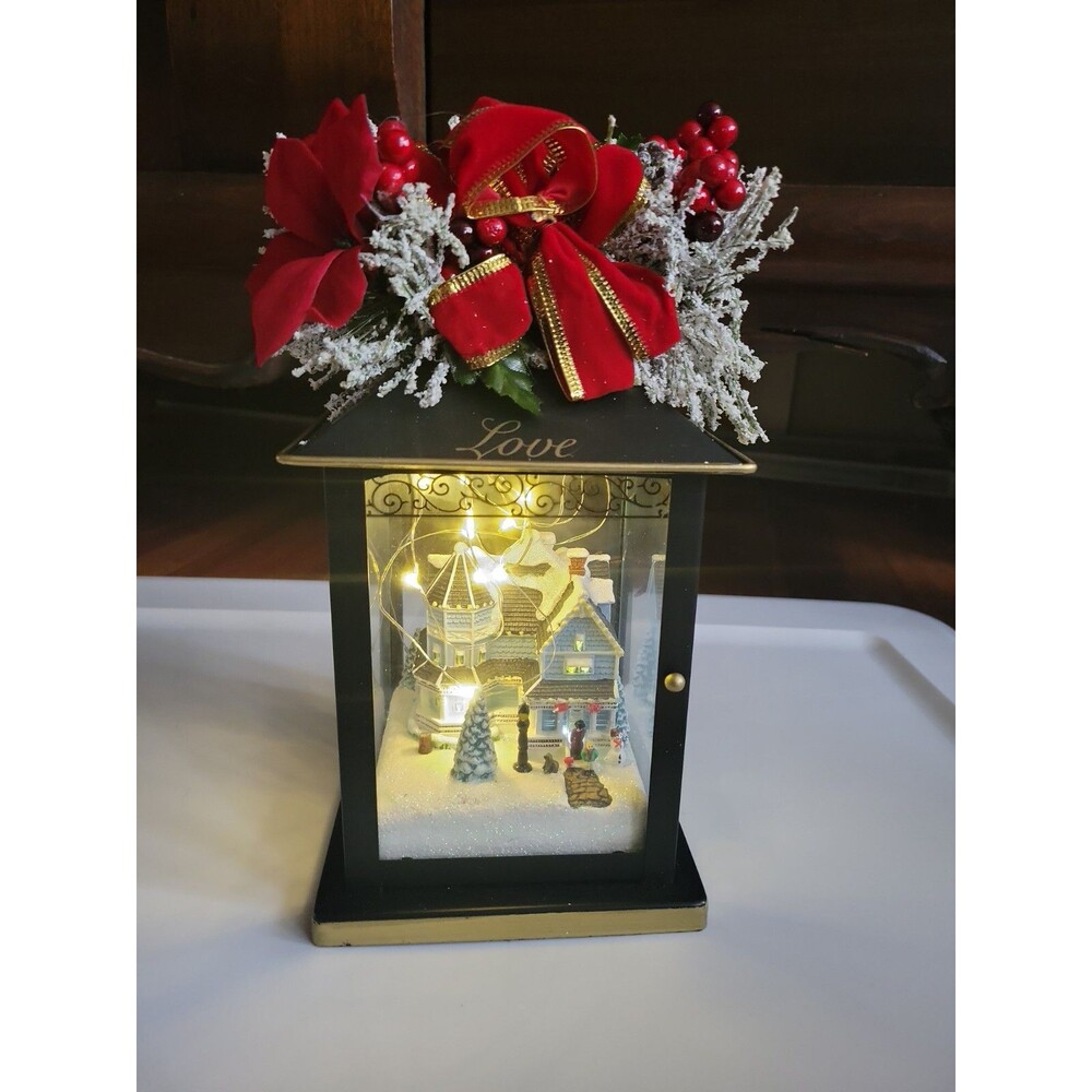 Bradford Exchange Thomas Kinkade LOVE Led Christmas Lantern Sparkle Of Season